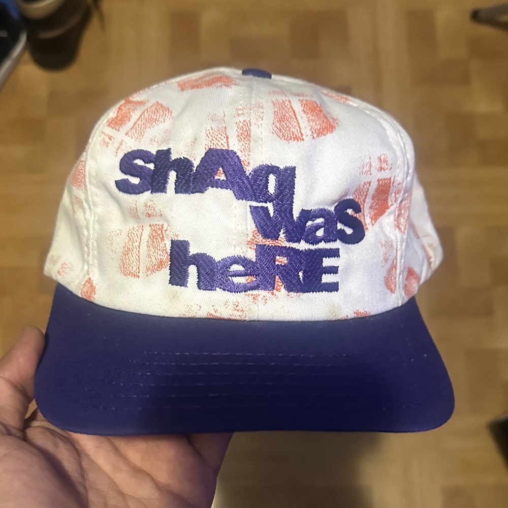 White and Purple Cap with Graphic Text